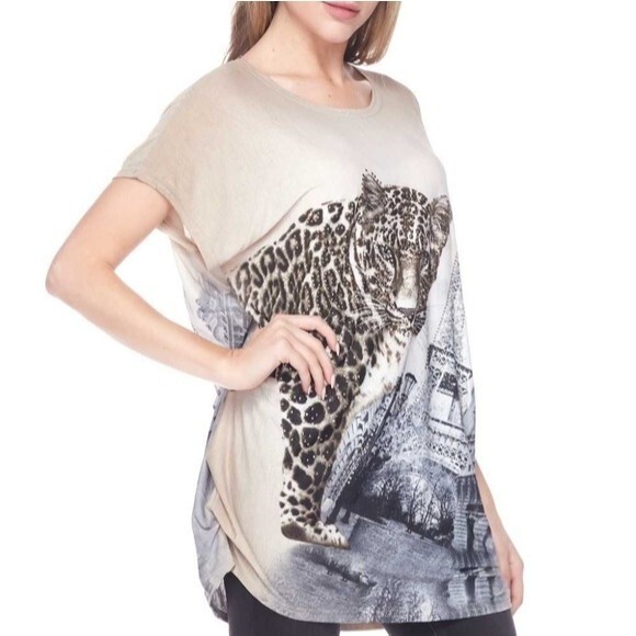 Mocha Leopard Top With Eiffel Tower 2X - Picture 4 of 6